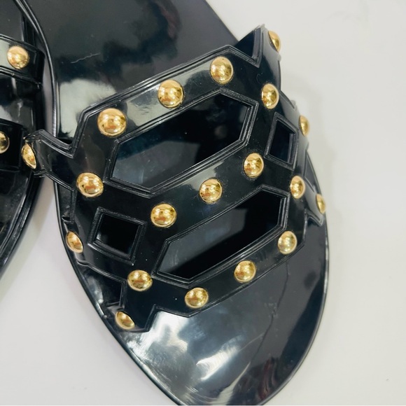 Vince Camuto Emelon Black Jelly Slide Sandals with Gold Studs - Picture 2 of 10